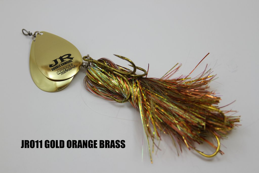 cowgirl fishing lure musky Musky Mayhem Double Cowgirl Jr-Gold Orange Brass