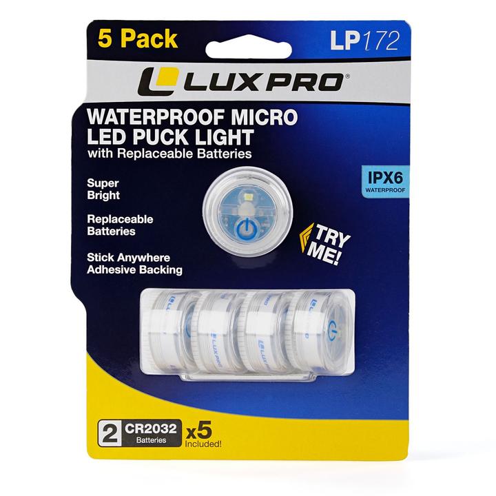 Lux-Pro Waterproof Micro LED Puck Lights, 5 Pack