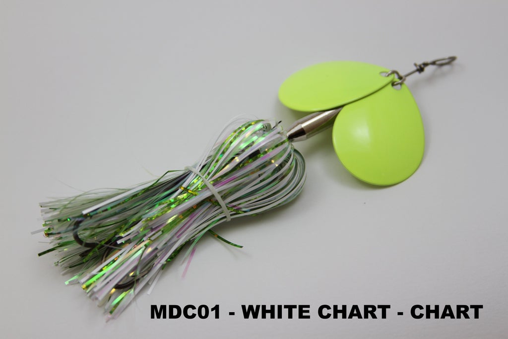double cowgirl fishing lure Musky Mayhem Micro Double Cowgirl-White Chartreuse