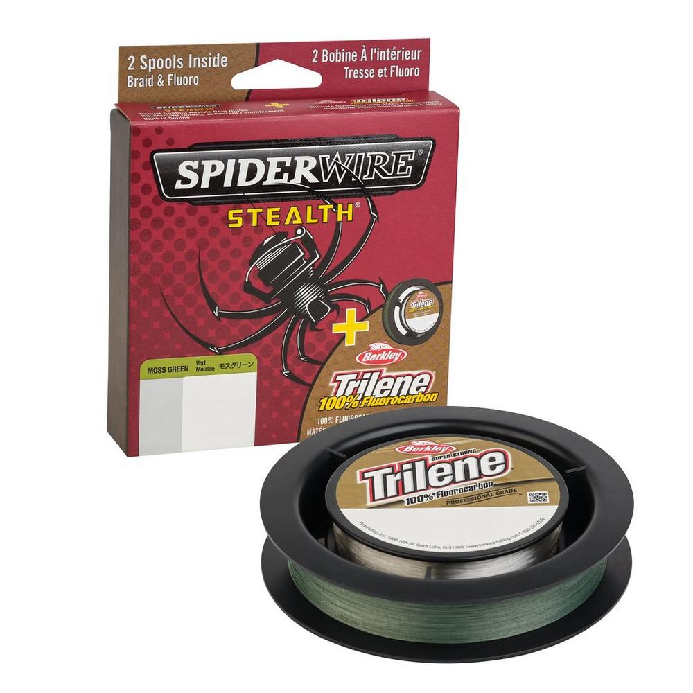 trilene braided fishing line SpiderWire Stealth Trilene 100% Fluorocarbon Dual Moss Green / 15lb
