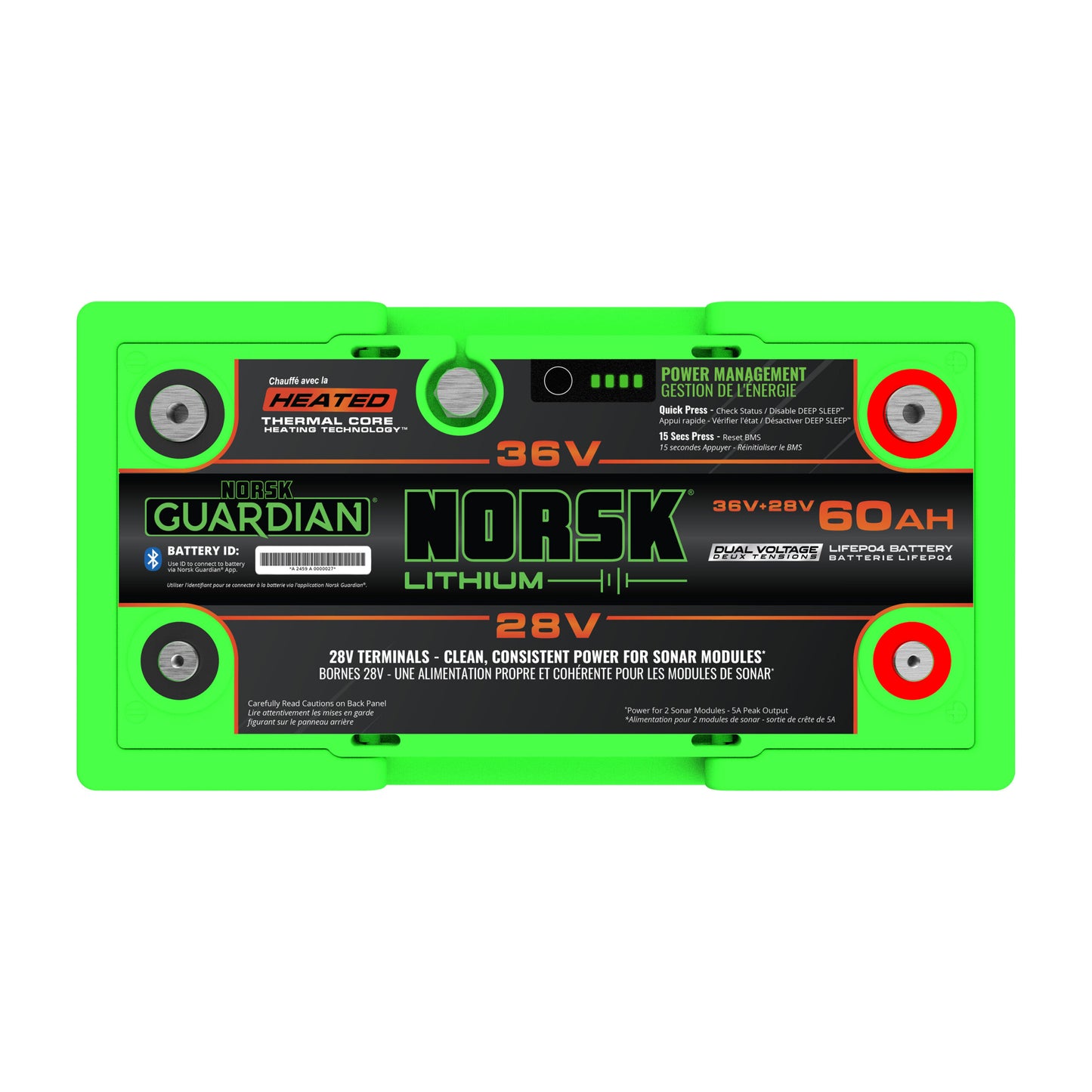 Norsk 36V + 28V 60AH DUAL VOLTAGE HEATED LiFePO4 Lithium Battery