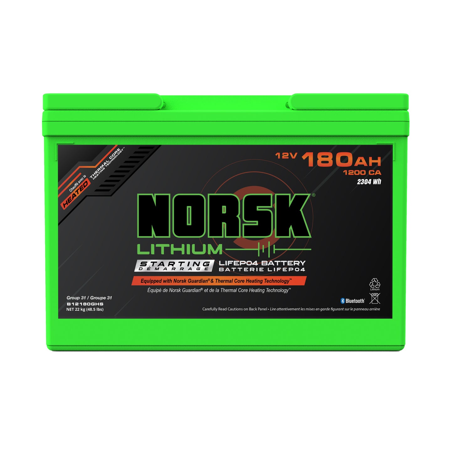 Norsk 12V 180AH HEATED Lithium Marine Cranking Battery