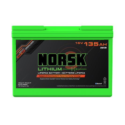 Norsk 16V 135AH HEATED LiFePO4 Lithium Deep Cycle Battery