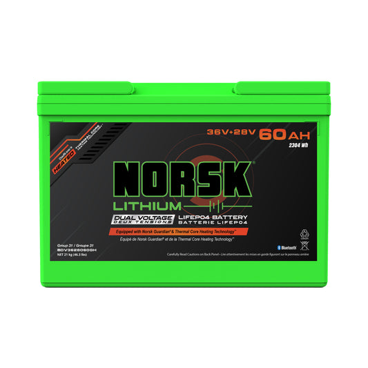 Norsk 36V + 28V 60AH DUAL VOLTAGE HEATED LiFePO4 Lithium Battery