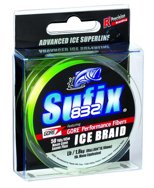 suffix braided fishing line Sufix 832 Ice Braid 6 lb Neon Lime