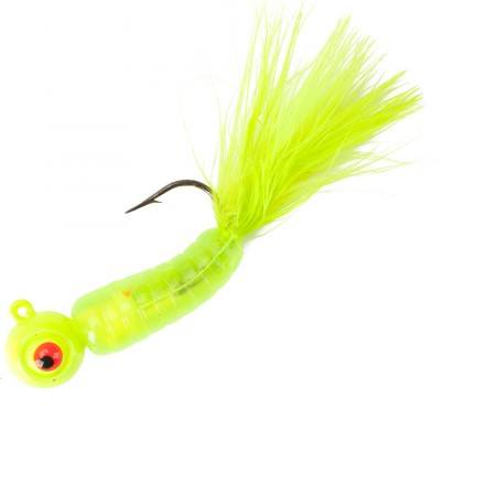 catapillar grub fishing lure Lindy Fuzz-E Grub Jigs Hot Yellow; 1/8 oz